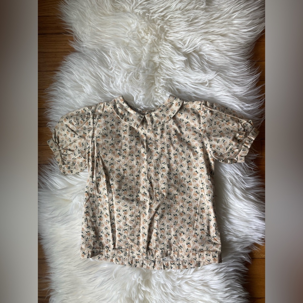 Girls' Printed Peter Pan Collar Top in Cream Floral